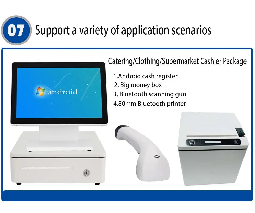 14 Inch All in One POS Cash Register Dual Screen Pos Syste for Coffee Shop Superarket Support Restaurant Run Any Software