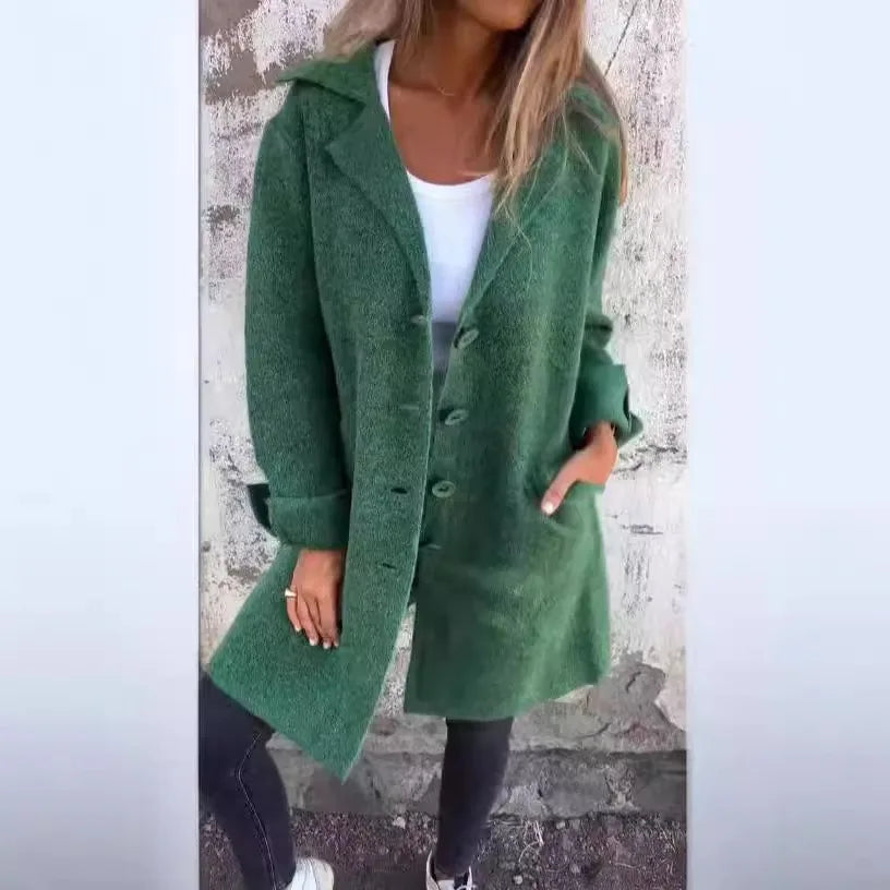 2025 New Autumn Winter Women's Clothes Trench Casual Solid Long Sleeve Outerwears Vintage Lapel Mid Length Coats Suit Jackets