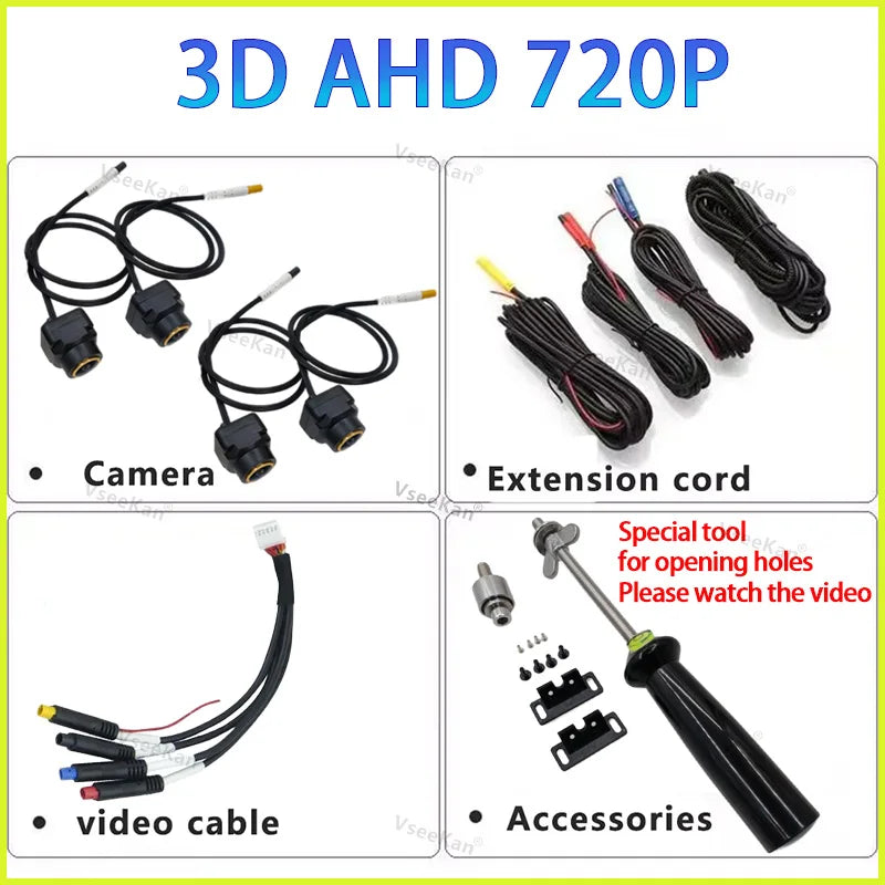 360°Panoramic Camera For Android auto system 360APP Front/Rear/Left/Right HD Camera AHD1080P With camera dedicated hole opener