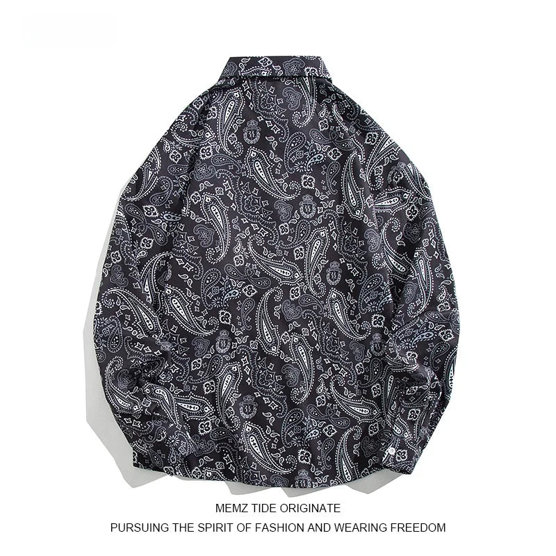 Memz Trendy Long Sve Loose Fit Collared irt for Men with Texture Embroidery Hong Kong Sle Versatile Faionable irt