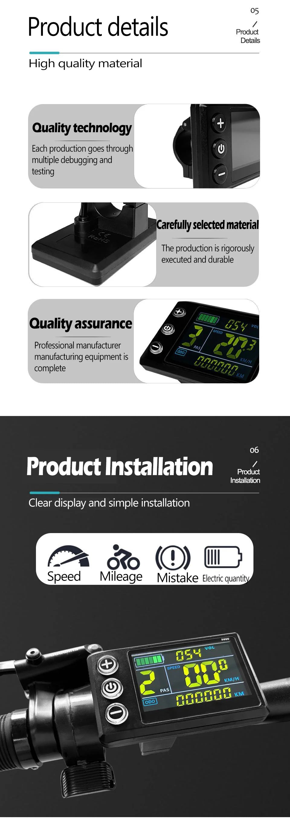 250W-750W Brushless For Electric Bike Controller LCD Panel Scooter EN06 S830 S866 JN Controller 15A 25A WP Plug Square Wave GD06