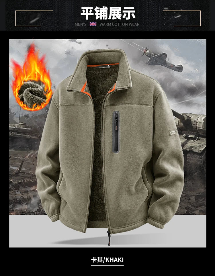 New Outerwear Men's Fleece Jacket Sweatshirts Male Thick Fleece and Windproof Sweatshirts Men Stand Up Collar Zipper Jacket Coat