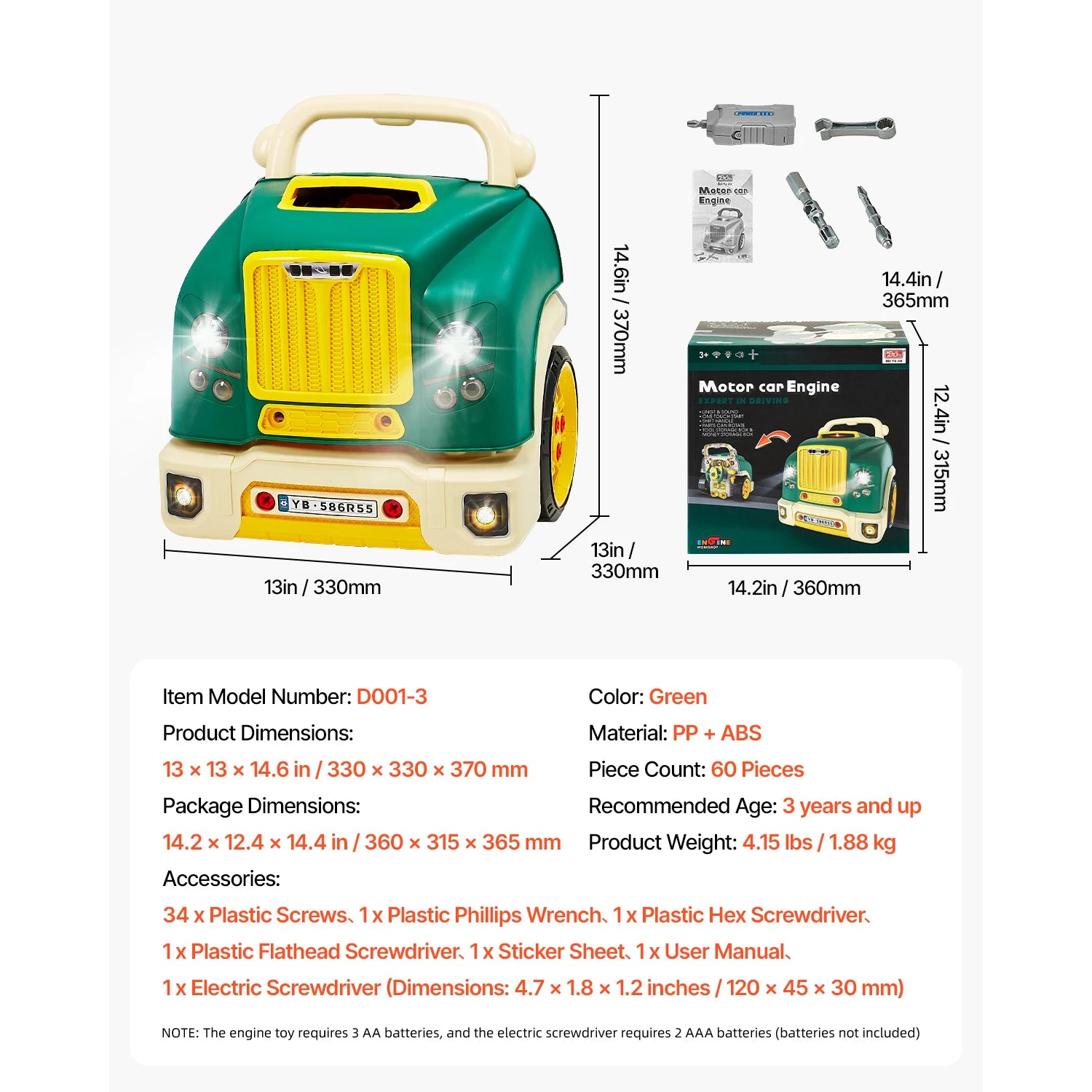 SucceBuy 60 Pcs Kids Mechanic Car Repair Set with Removable Parts & Horn Workshop Set Engine Toy for Toddler Children Gift