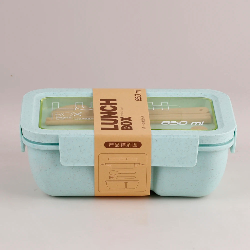 Microwave Lunch Box, Eco-Friendly BPA Free Wheat Straw Bento Box with Chopsticks , Kitchen Food Container ,Soup Can with Spoon