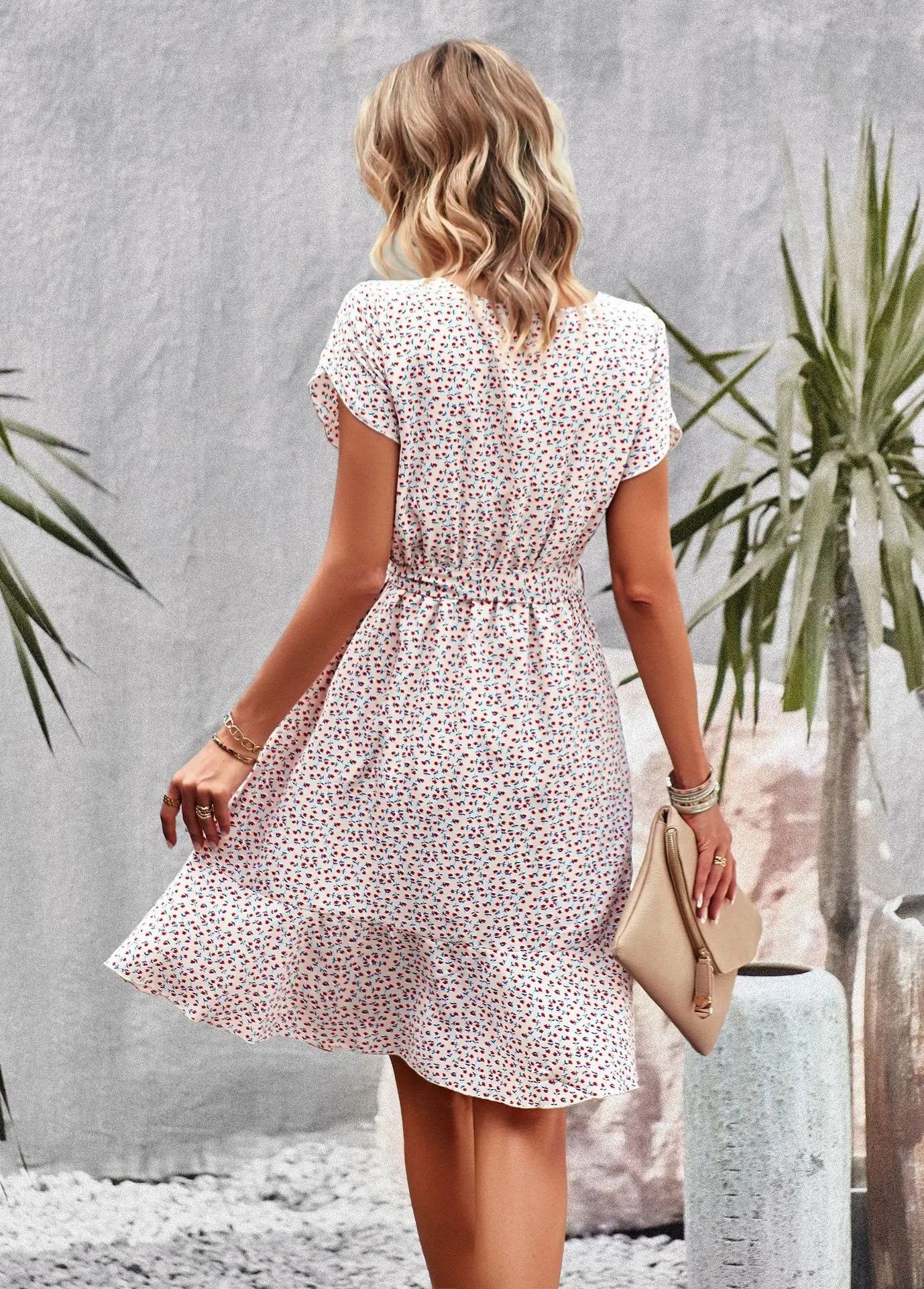 Msfilia Fashion O Neck Casual Printd Dress Women Summer Strap High Waist Pleated Dresses For Female