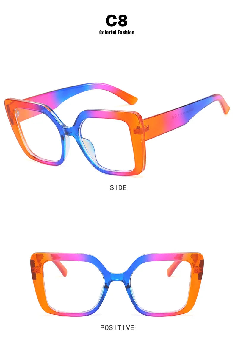 European-style square large-frame glasses with fashionable multiple colors, suitable for ladies, anti-blue light glasses