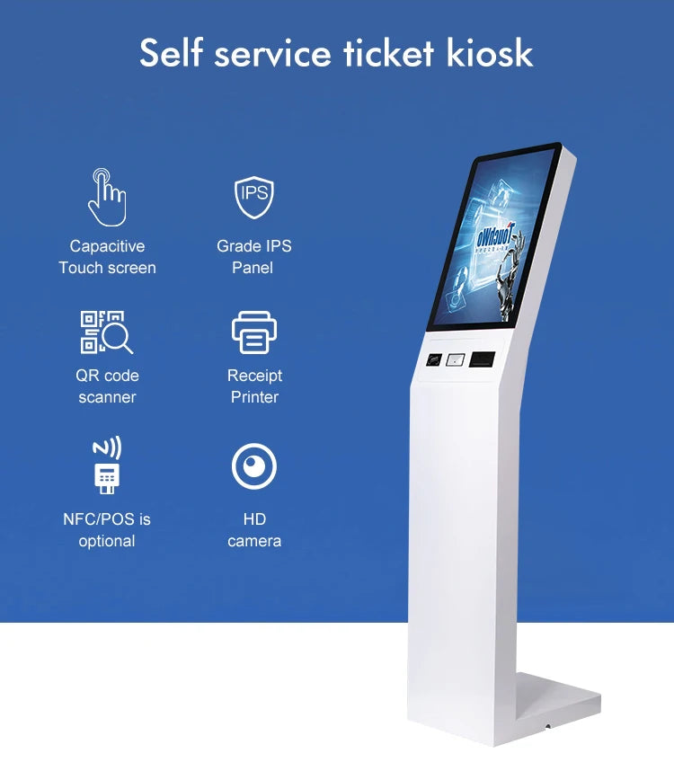 32 Inch POS Floor Stand Or Wall Mount Food Ordering Kiosks Self Service Payment Kiosk Restaurant With NFC Thermal Printer