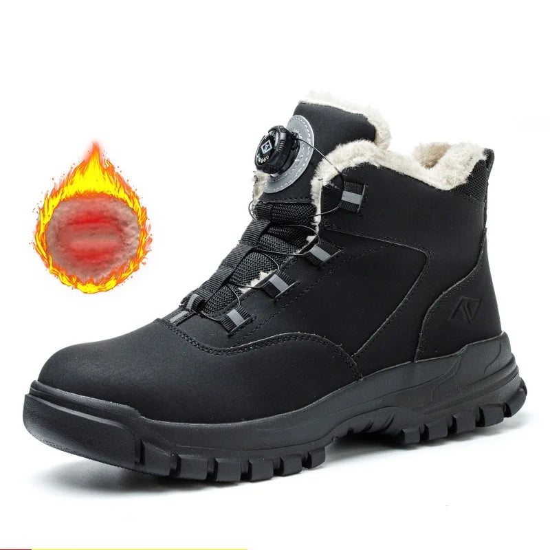 WOUDHONY Work Shoes Men Anti-smashing Anti-puncture Safety Shoes Rotating Buttons Autumn Winter Protective Work Safety Boots