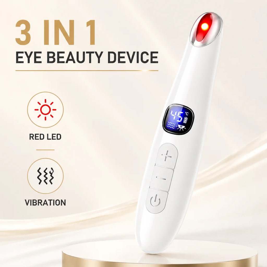 Eye Beauty Device 3 in 1 Eye Massager Wand with Red LED Light Vibration Massage Portable Beauty Machine Electric Eye Care Tool