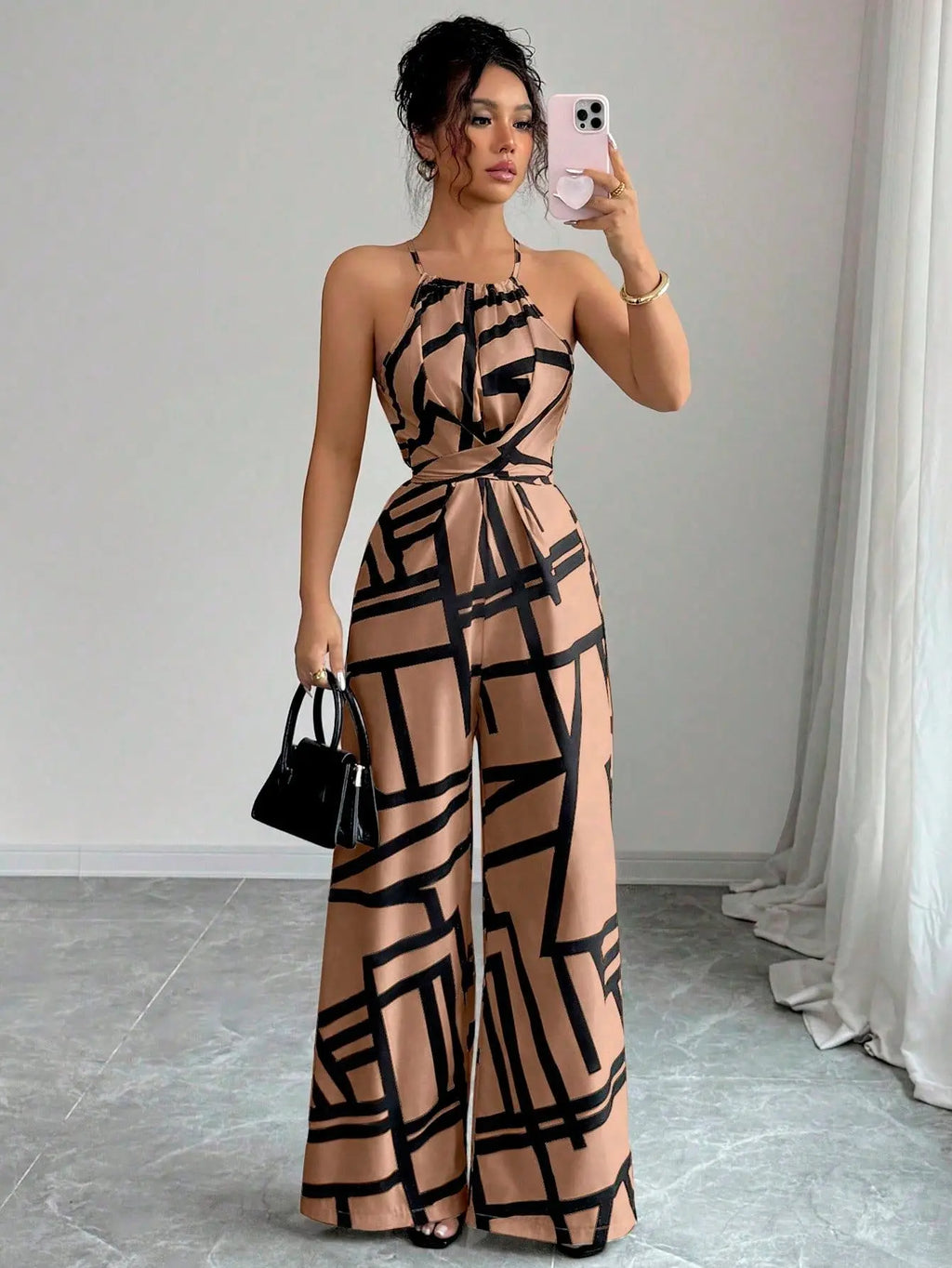 Women's Sexy Halter Neck Jumpsuits Casual Pants Rompers for Women Geometric Print Jumpsuit Party Outfits for Women Ropa Mujer
