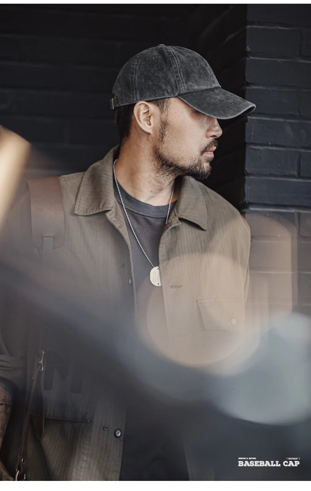 Maden Vintage Gray Adjustable Frayed Baseball Cap Peaked Twill Daily Versatile Hat for Men And Women's OOTD Casual Trend Hat