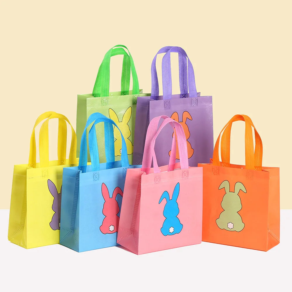 12/30pcs Easter Bunny Gift Bags Colorful Non-Woven Fabric Bags for Easter Party Treats Goodies and Small Gifts Candy Egg Bags