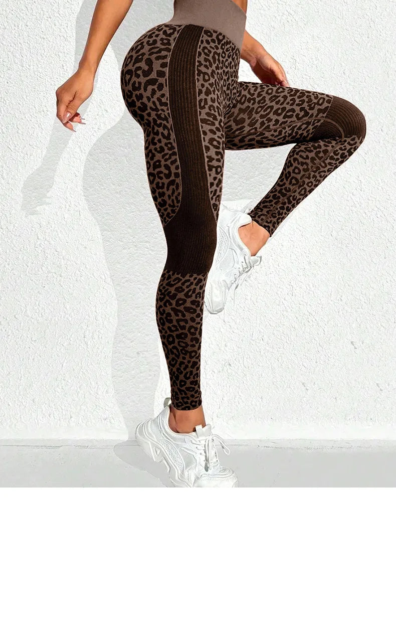 Women Leopard Print Leggings Seamless Knited Yoga Pants High Elastic Sexy Hip Liftting Workout Running Fitness Pants