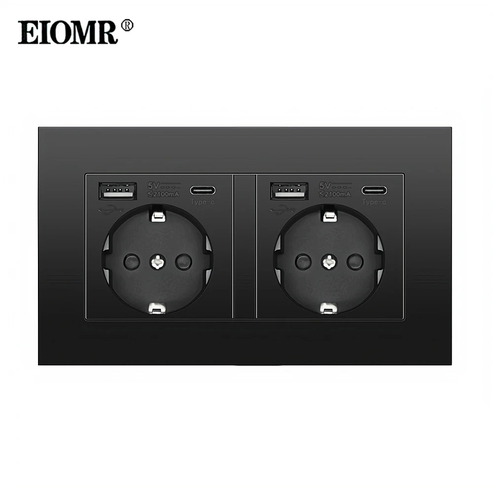 EIOMR EU Standard Electrical Socket,USB Type-C Mobile Phone Charging Outlet,16A 220V Household Appliances Electric Socket Switch