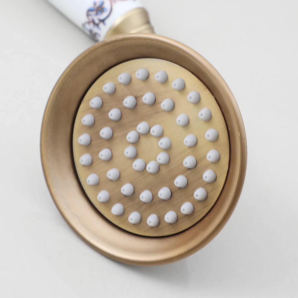 JIENI Bathroom Thermostatic Shower Faucet Set Antique Brass Wall Mounted Rainfall Shower Head W/ Single Handle Control Mixer Tap