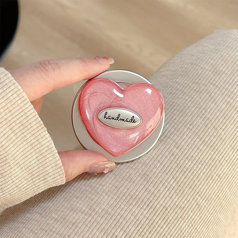 Love Heart Shaped Magnetic Mobile Phone Grip Holder Flash Pink Airbag Desktop Stand Support Bracket Finger Socket Cell Decor