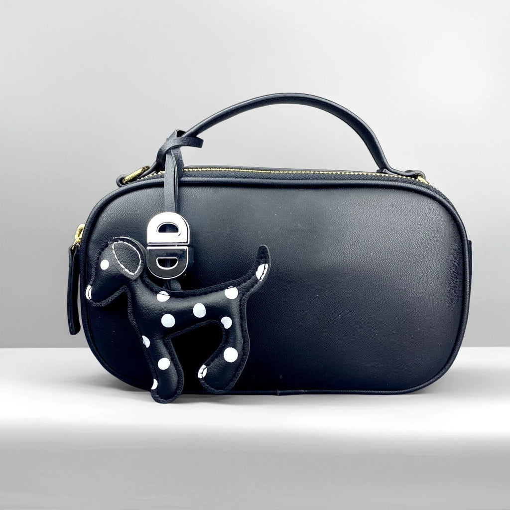 Trendy Dalmatian Dog Pendant Bag Charm & Keychain in Black/White Faux Leather Polka Dot Design for Purse Accessories Lovely Gift