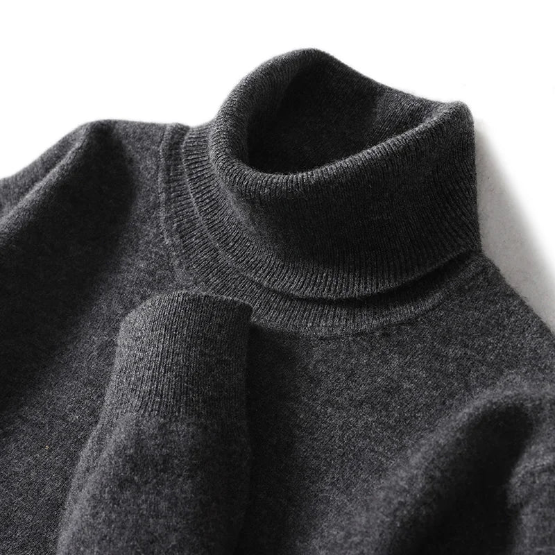 Men Turtleneck Cashmere Pullover 100% Pure Wool Knitwear Sweater Basic Solid Smart Casual Jumper Male Tops Autumn Winter