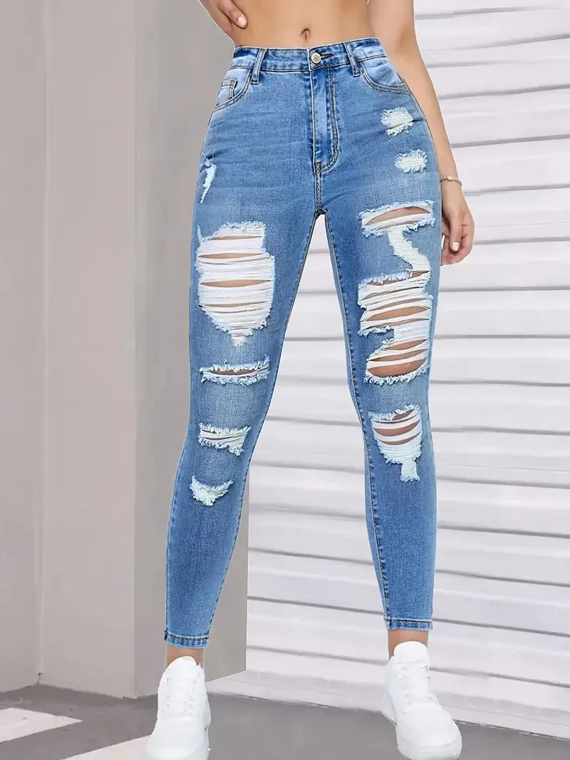 Spring Autumn Ripped Jeans Women 2026 Fashion Streetwear High Waist Y2k Denim Tears Pants Elegant