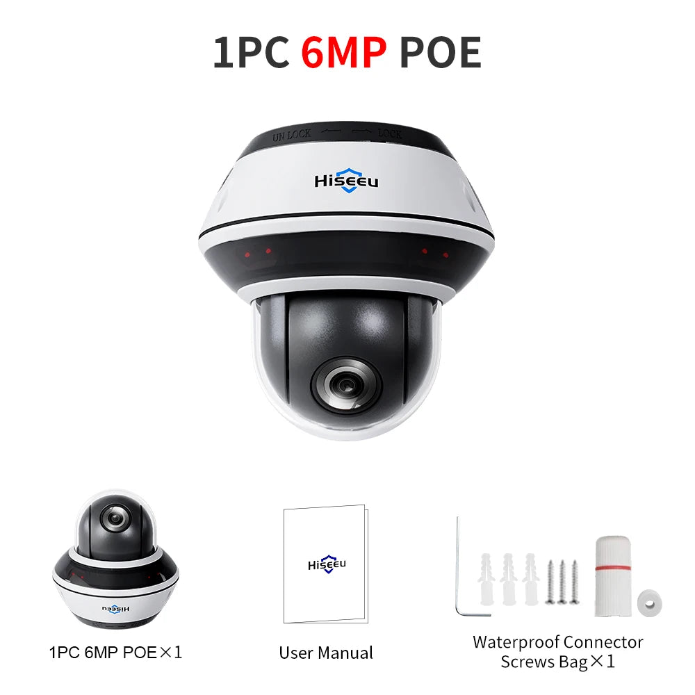 Hiseeu 6MP Vandalproof POE IP Audio Camera 4X Optical Zoom Outdoor Video CCTV Security Surveillance Dome Cameras Onvif H.265