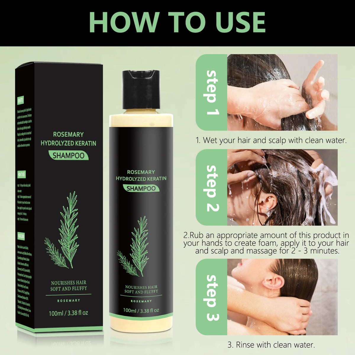 Rosemary Keratin Shampoo – Nourishes Dry, Frizzy Hair with Keratin & Rosemary, Gently Cleans Scalp & Supports Manageable Hair