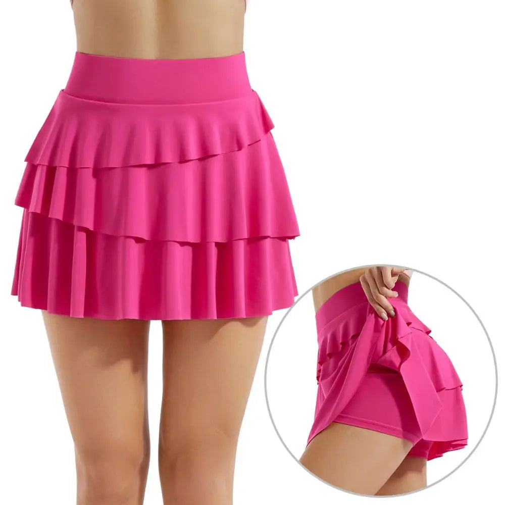 2 Pockets Women's Pleated Tennis Skirts Ruffle with Shorts Golf Athletic Skirt Quick Drying Tummy Control Sports Dance Skirt