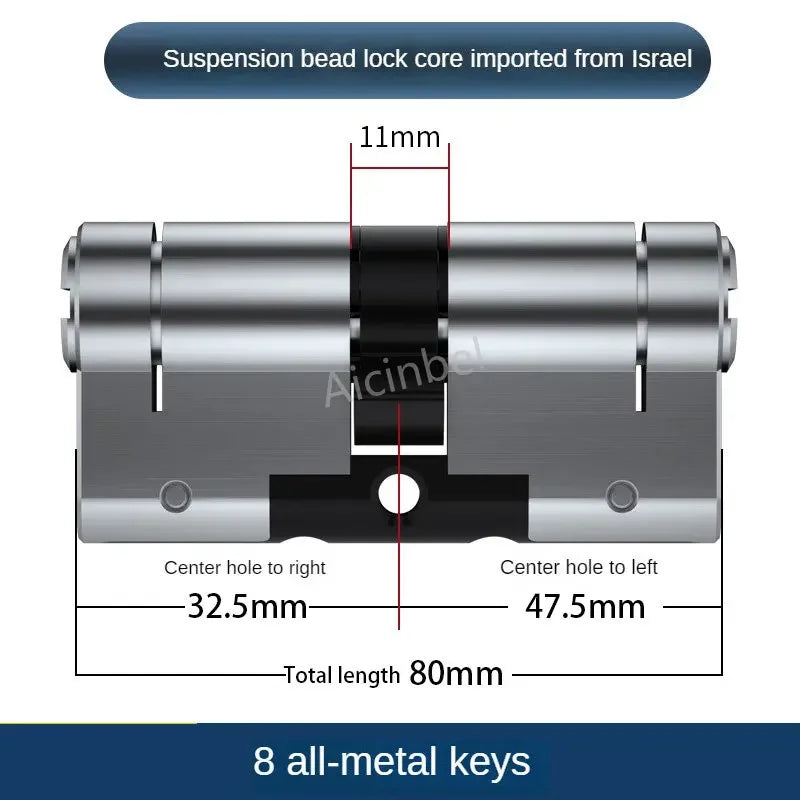 65-130MM High Quality European Standard Lock Cylinder,Super C-Level Anti-Theft Door Lock Cylinder,Household Copper Lock 8 Keys