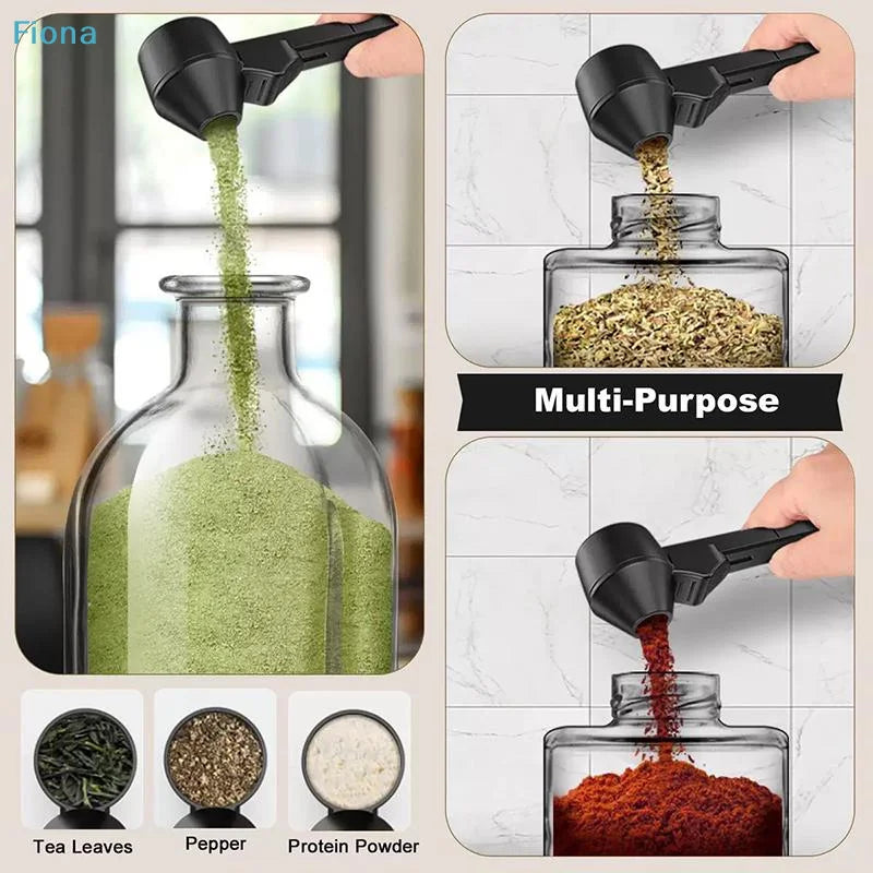 ✔Spill-Proof Protein Powder Sliding Spoon Reusable With Longer Handle Coffee Scoop Measuring Spoon Funnel Kitchen Gadgets