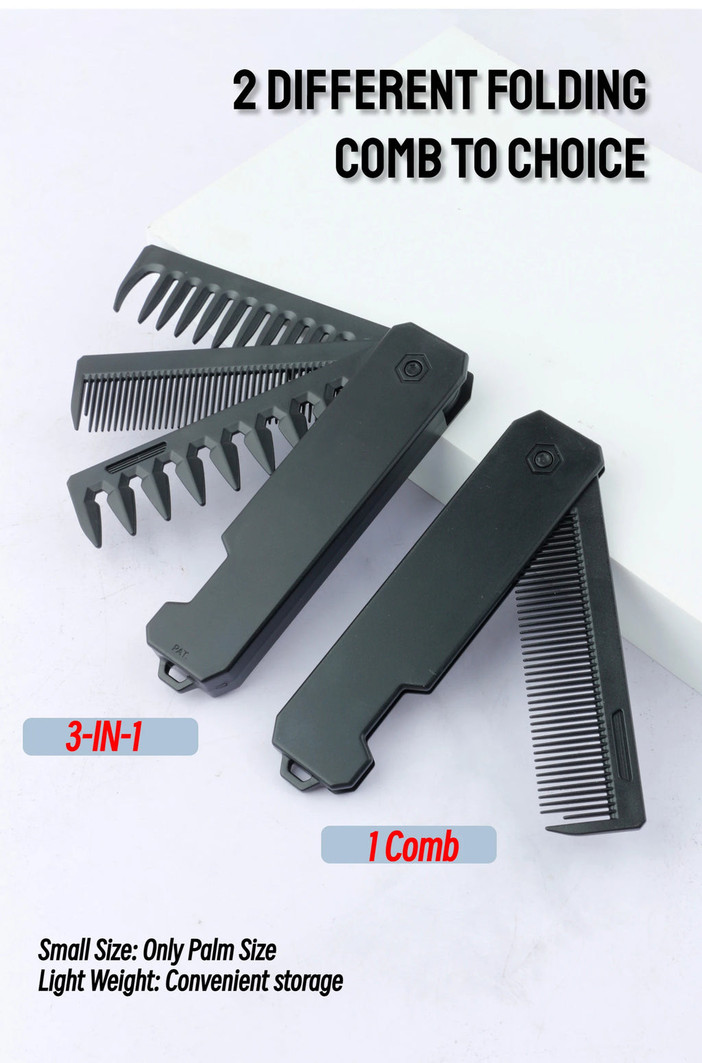 New 1/2/3 in 1 Pocket Folding Combs Plastic Wide Tooth Oil Head Comb Beard Combing Barber Clipper Comb Salon Hair Styling Tools