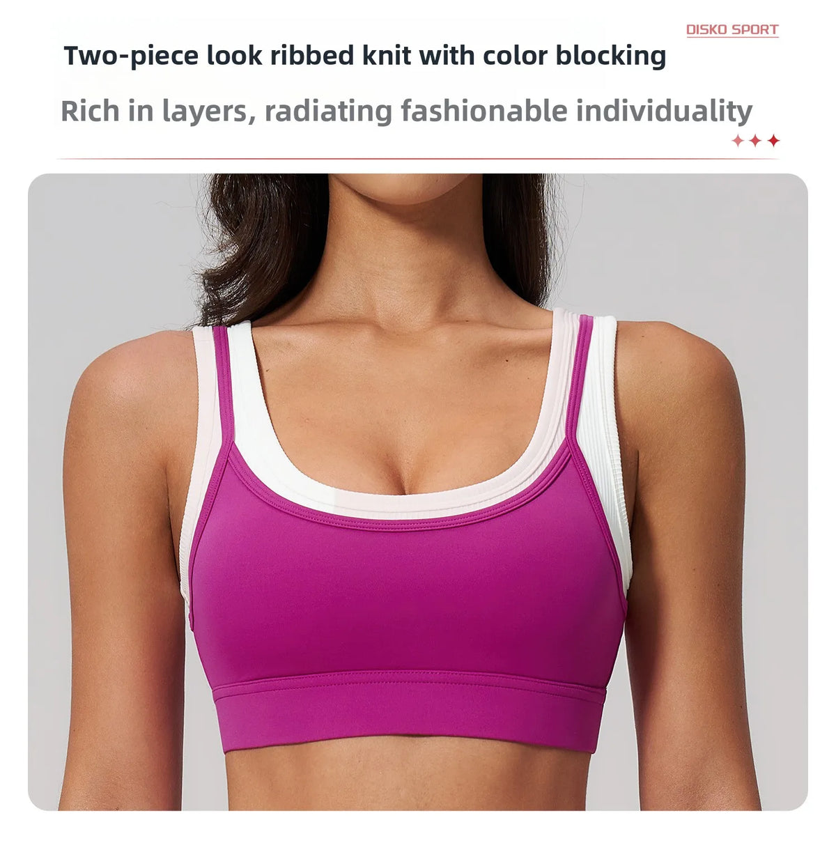 Custom LOGO Women's Naked Fake Two-piece Sports Vest Threaded Contrast Yoga Bra Running Fitness Clothing Top