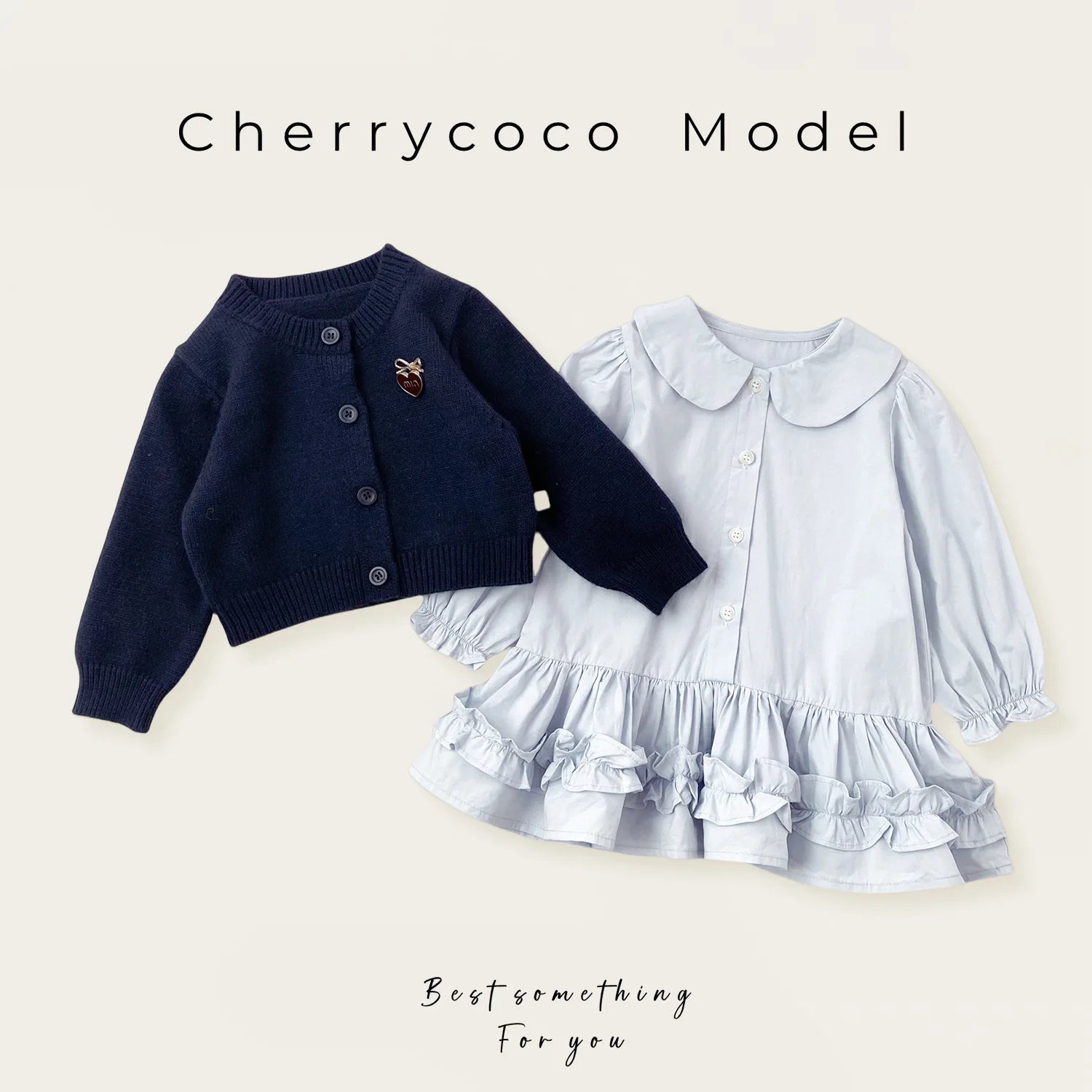 Girls Dress Set 2025 Spring and Autumn New Love Knitted Cardigan Sweater Ruffled Shirt Dress Two Piece Set