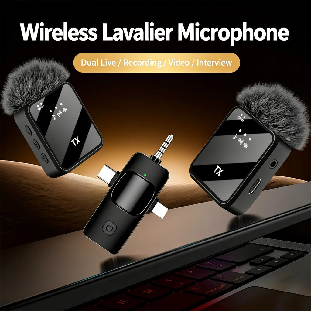 KEBIDUMEI 3IN1 Wireless Lavalier Microphone Handheld Microphone Video Recording Noise Reduction Mic for Living Broadcast Gaming