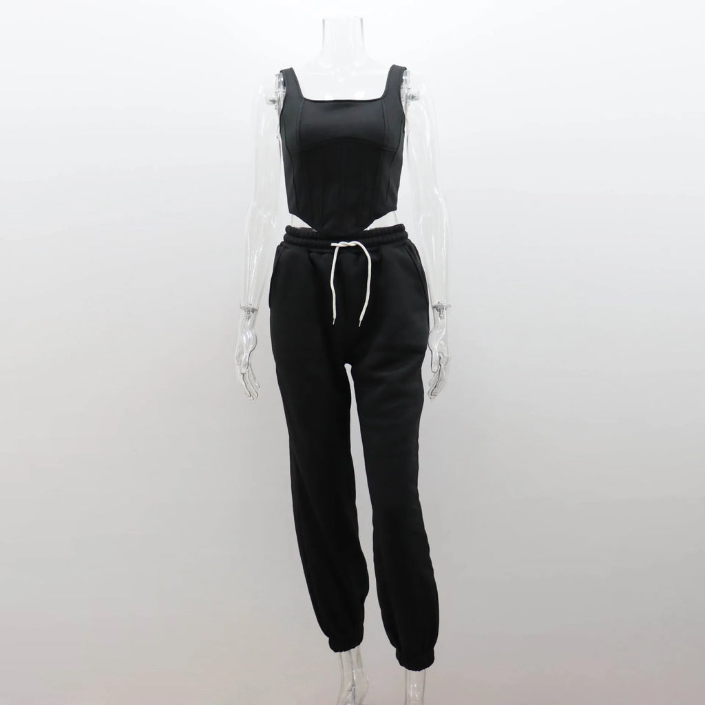Women's Casual Sweatpants Set Belted Hooded Short Hoodie Corset Three-Piece Autumn Winter Comfortable Polyester Plus Size