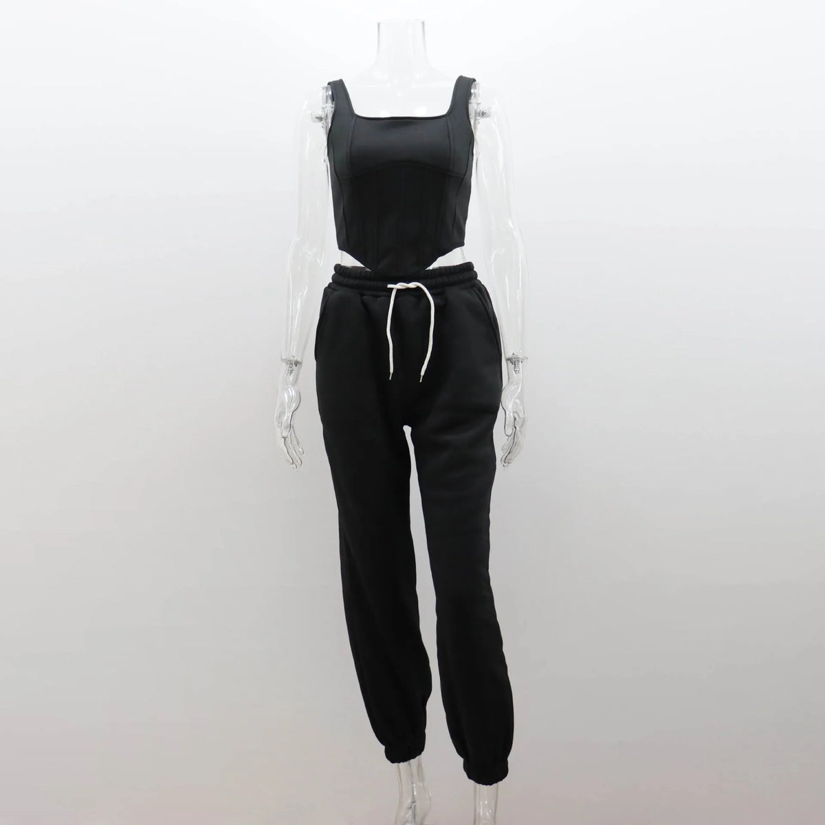 Women's Casual Sweatpants Set Belted Hooded Short Hoodie Corset Three-Piece Autumn Winter Comfortable Polyester Plus Size