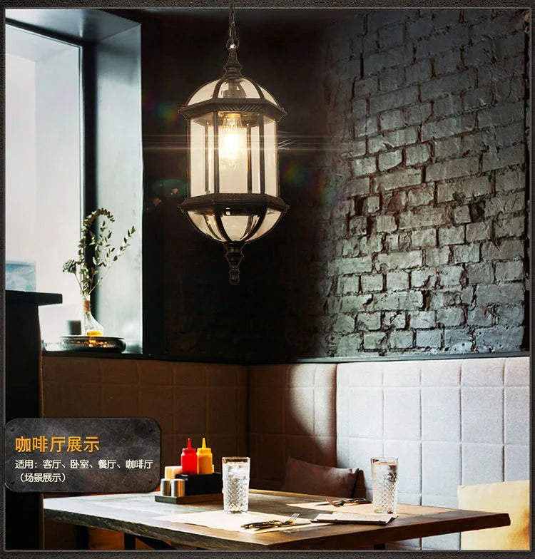 Exterior Aisle Pendant Lights Outdoor Corridor Porch Pendant Light Waterproof Hanging Lanterns Glass Shade Farmhouse Front Door