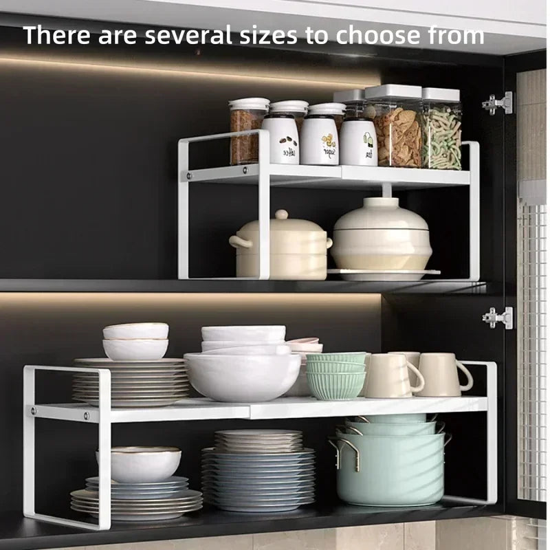 Expandable Kitchen Cabinet Organizer Multi Level Layered Storage Rack for Seasonings Dishes Spices Plates Space Saving Home