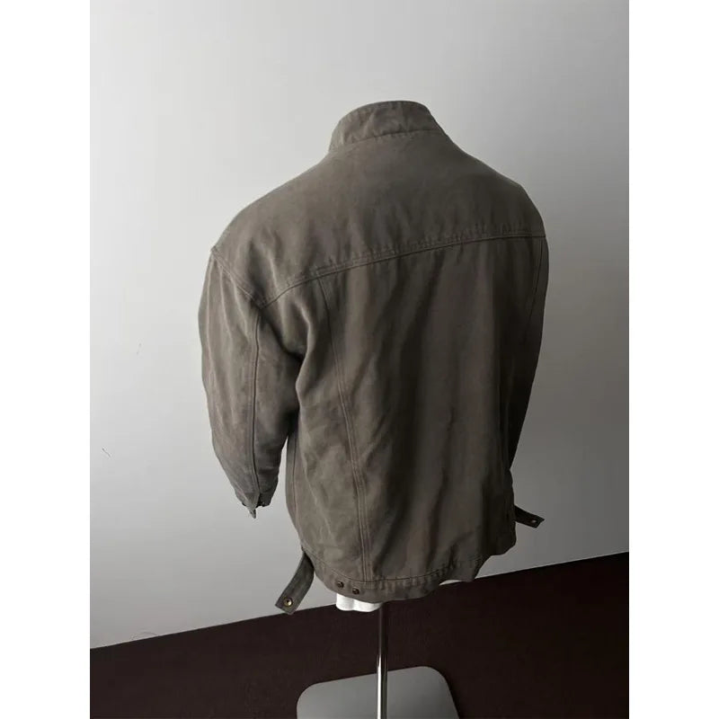 Spring Autumn New Fashion Men's Casual Trendy Solid Color Stand Collar Longs Leeve Solid Color Zipper Jacket Coat Streetwear