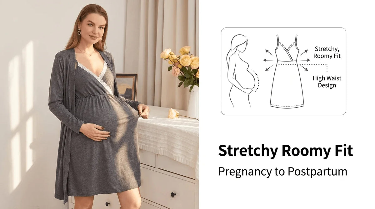 2-piece set, pregnant women, nursing long-sleeved pajamas set, autumn and winter casual loungewear, nursing nightgown, maternity clothes.