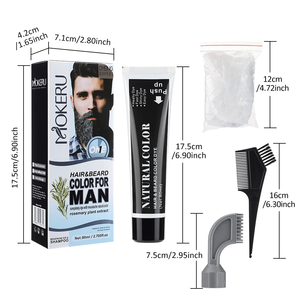 Men's Black Beard Dye Cream With Comb Fast Coloring Beard & Hair Dye Shampoo Cover White Grey Permanent Beard Care Tint Cream