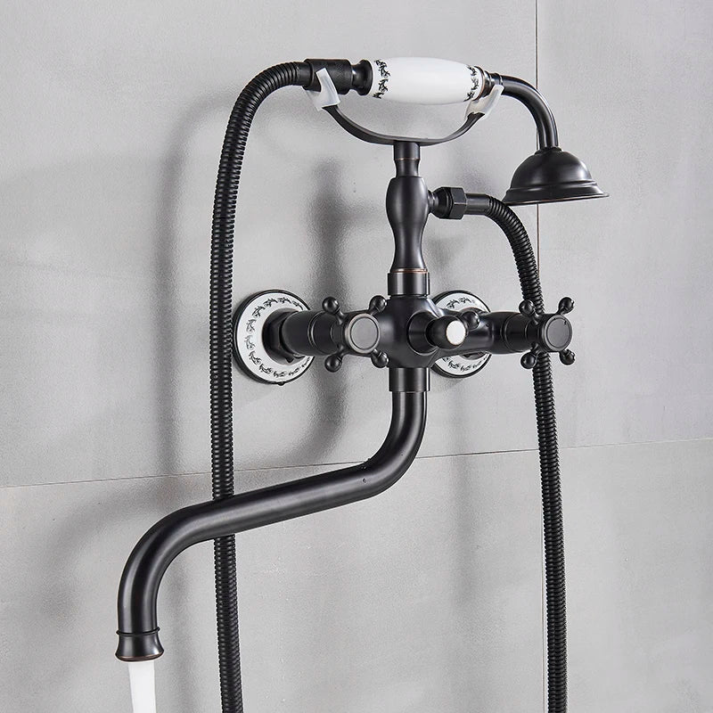 Telephone Style Golden Waterfall Bathtub Faucet Bathroom Brass Bath Faucets Waterfall Rotatb Spout Hot&Cold water Shower tap set