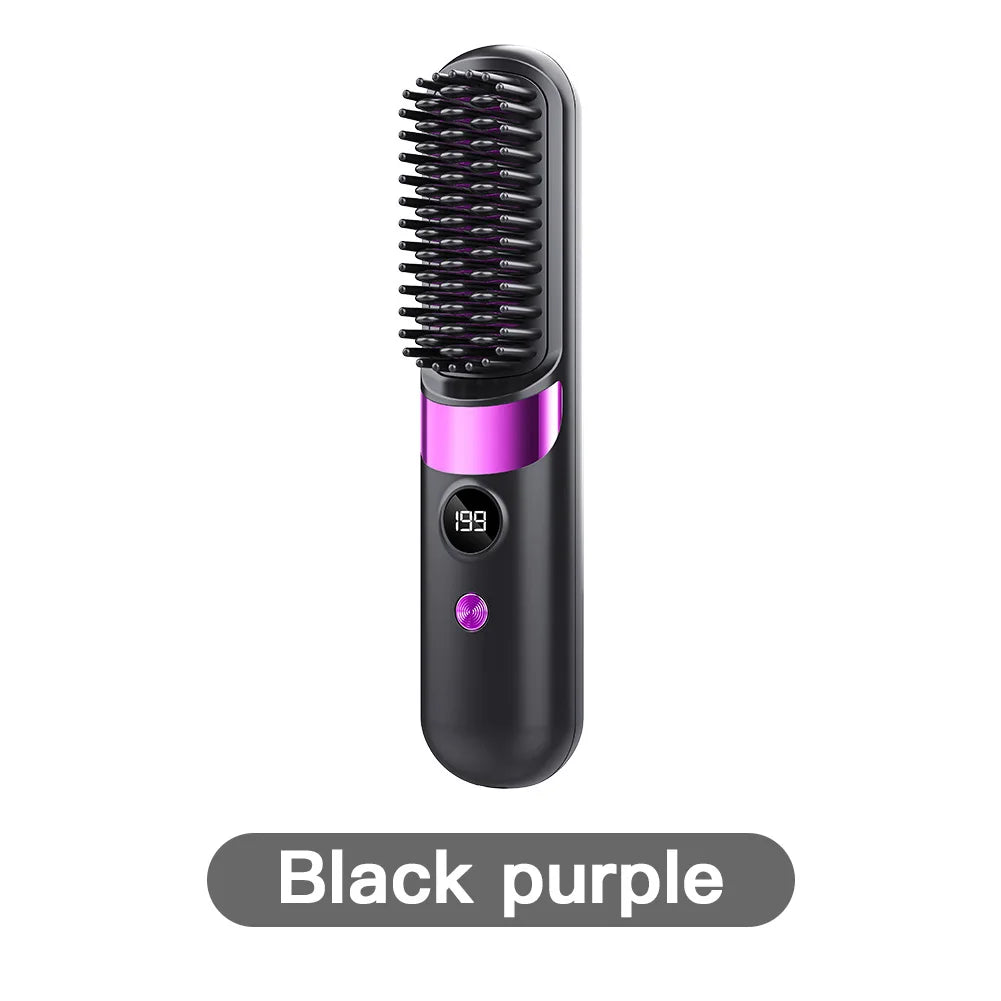1Pc USB Charging Portable Hair Straightener Brush, Cordless Straightening Comb LED Display & Ceramic Coating, Ionic Technology
