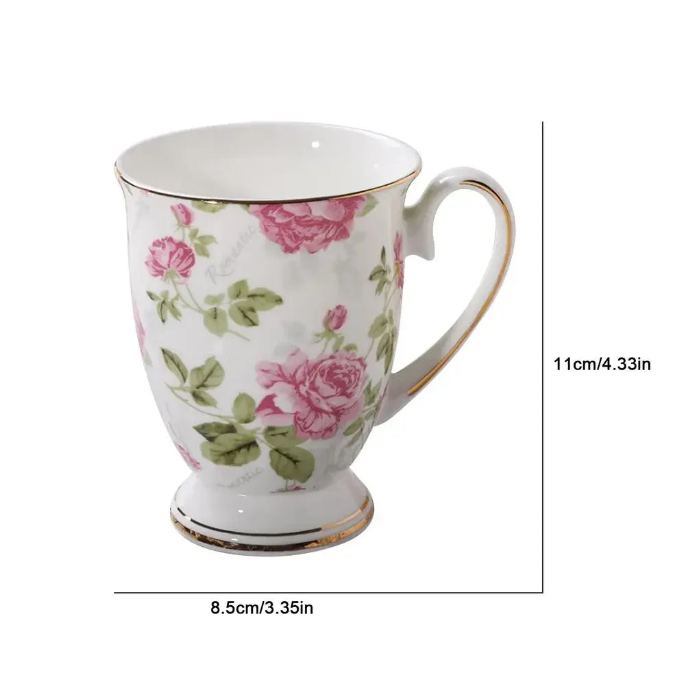 Classical Retro Bone China Mugs Large Capacity Ceramics Breakfast Milk Coffee Mug Pastoral Flower Tea Cup Home Office Drinkware