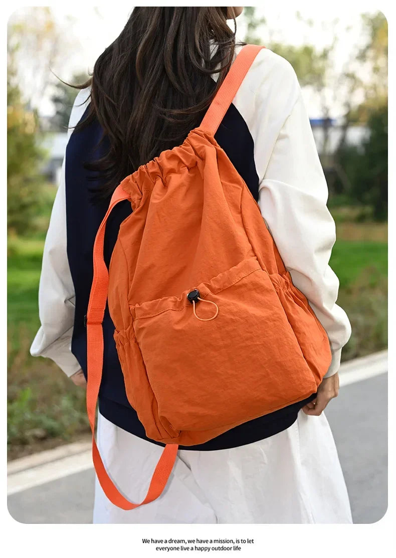 Fashionable Lightweight Drawstring Backpack: Large-Capacity Waterproof Sports Bag for School, Books, Outdoor Activities, Travel