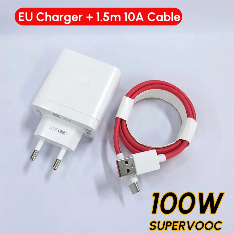 Oneplus Charger Original 100W 80W USB Adapter SUPERVOOC Type C 10A Cable For Oppo Realme Fast Chargers One Plus 15 13 12  11 Pro