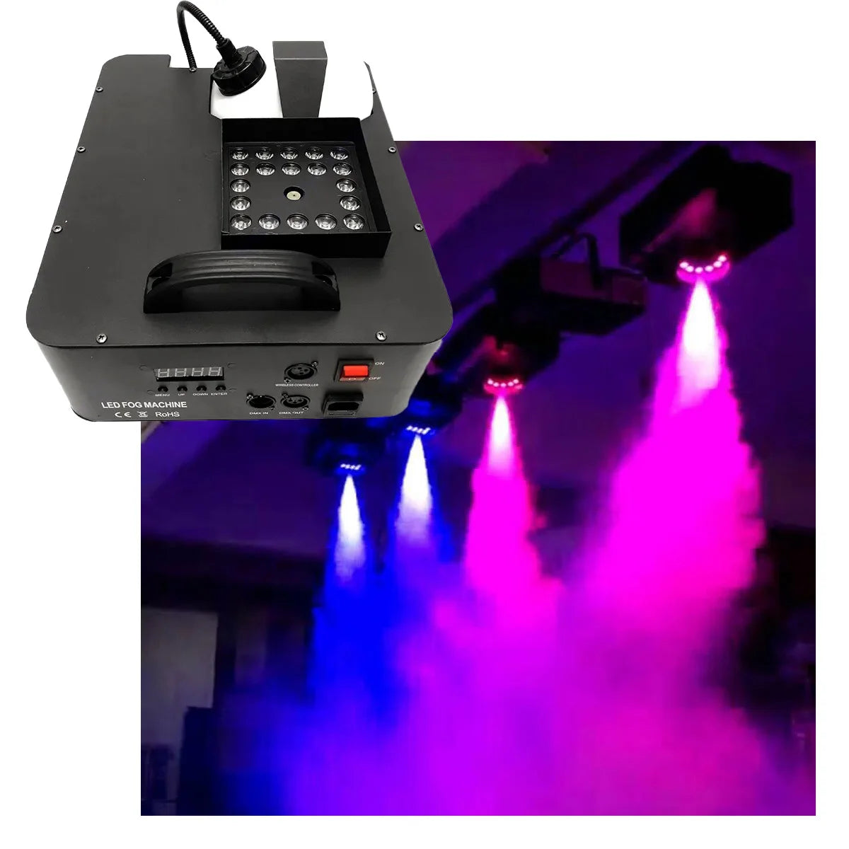 1500w Dmx Vertical Led Fog Machine Wedding Dj Bar Smoke Projection Rgb 24led Stage Light Spray Fogger For Halloween Disco Party