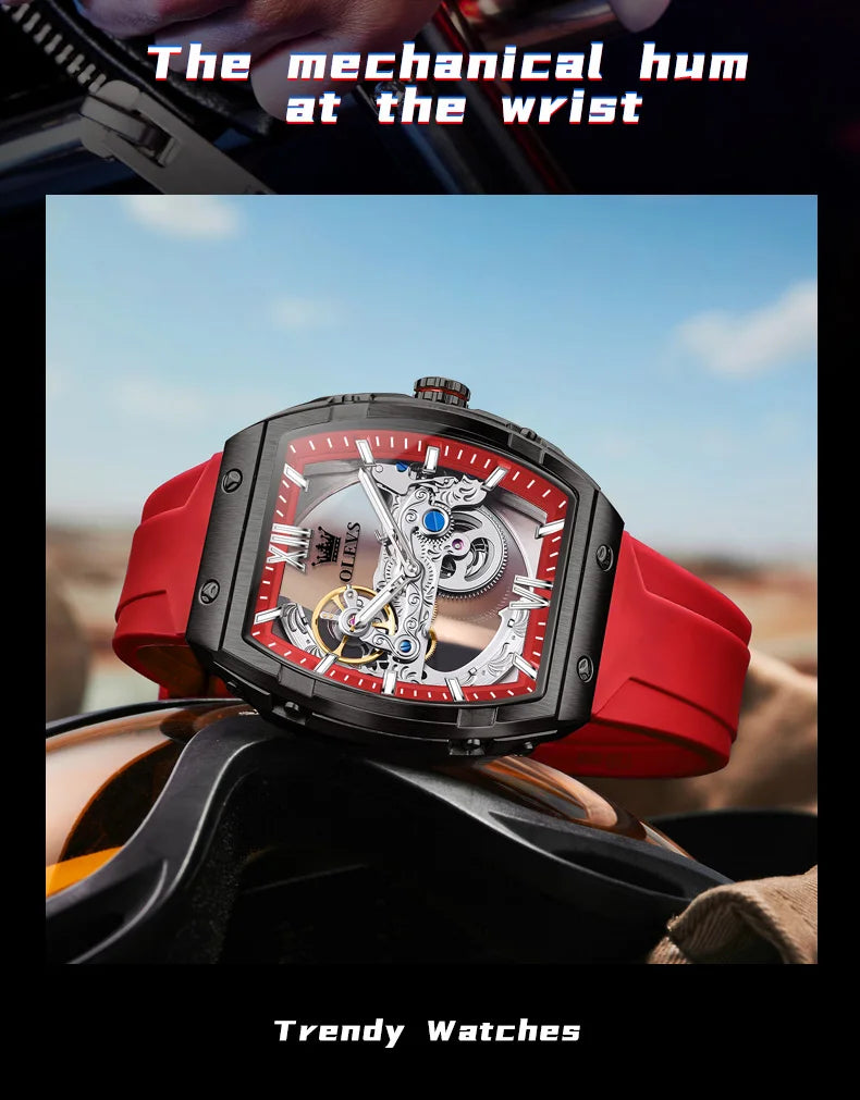 OLEVS 6779 Transparent Hollow Mechanical Men's Watches Fashion Luxury Silicone Strap Waterproof Skeleton Automatic Watch For Man