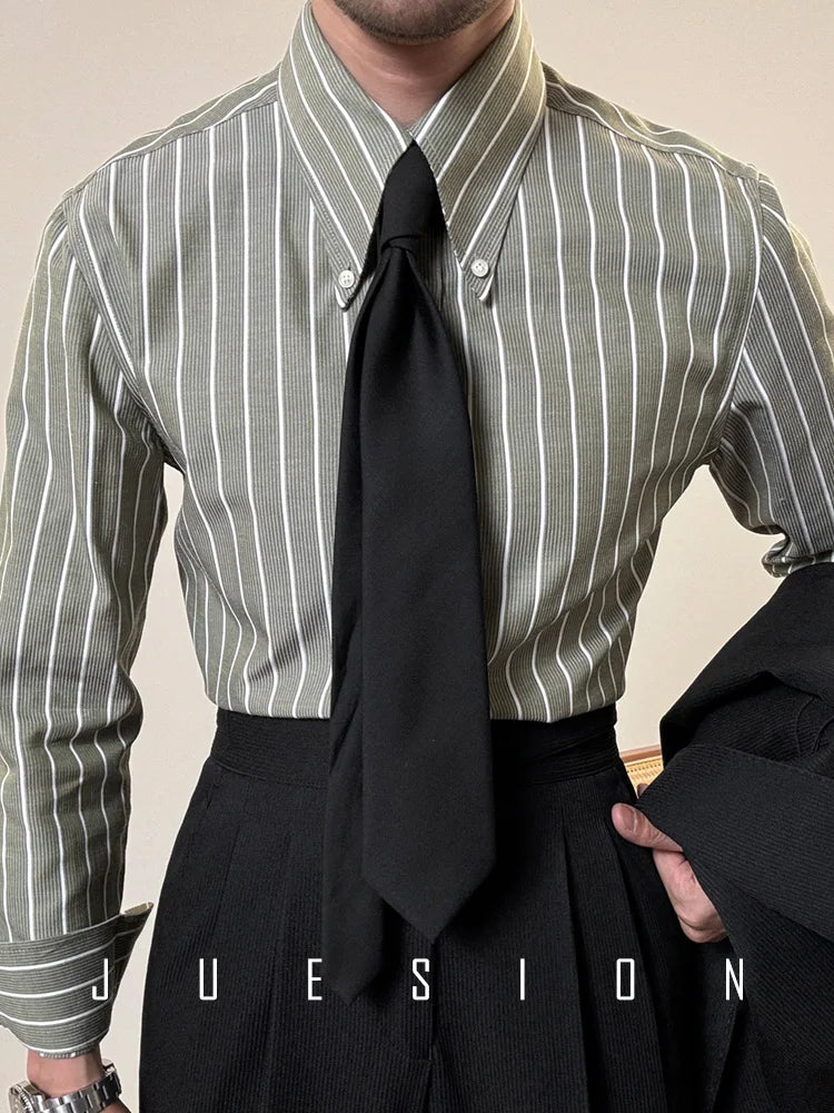 Anti-wrinkle Tianshan Cotton Italian Long Point Collar White Striped Shirt Men's Long Sleeve Casual Business Shirt