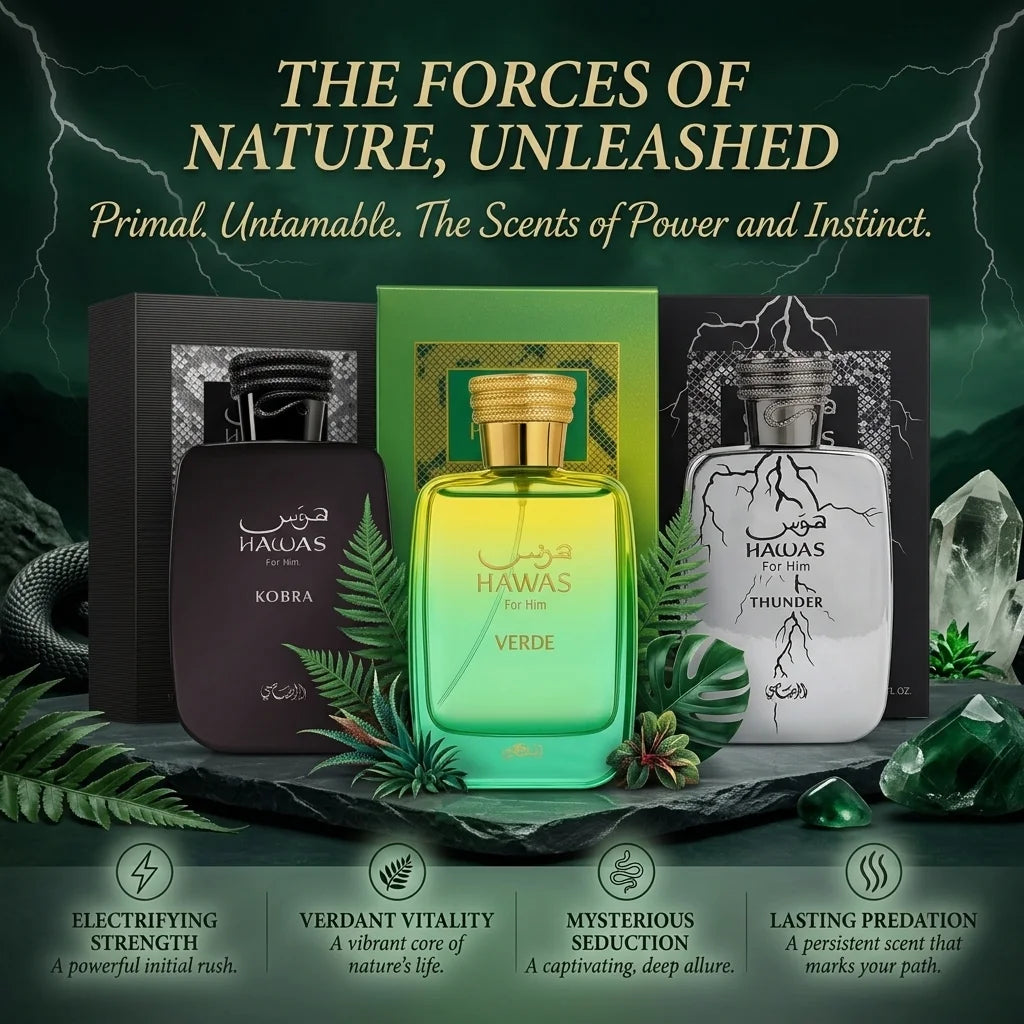 Rasasi Hawas Ice Verde Thunder Lava Gold Kobra Men Perfume Long Lasting Eau de Parfum Spray Masculine Scent Fragrance