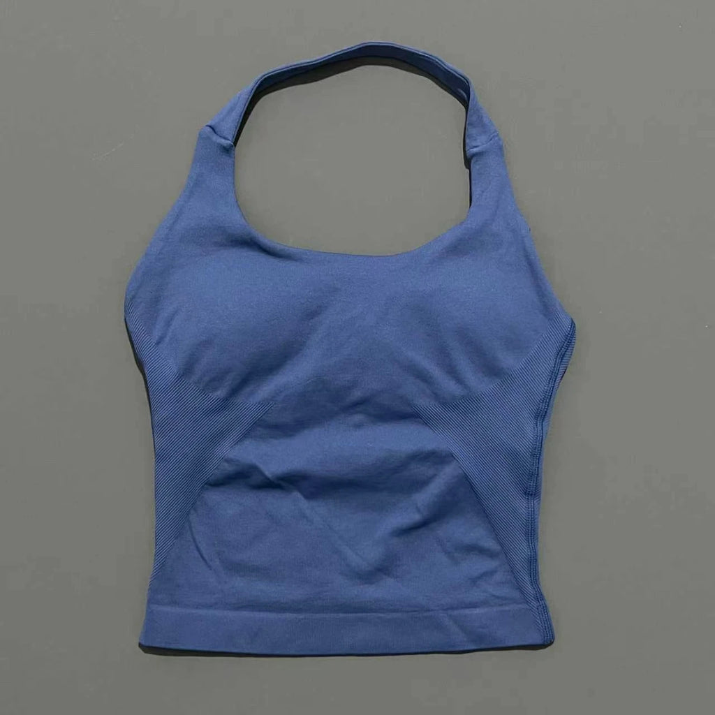 Histello Longline Strappy Top Women Sports Tank Halter Seamless Ruched Backless Gym Activewear Workout Yoga Fitness Tops