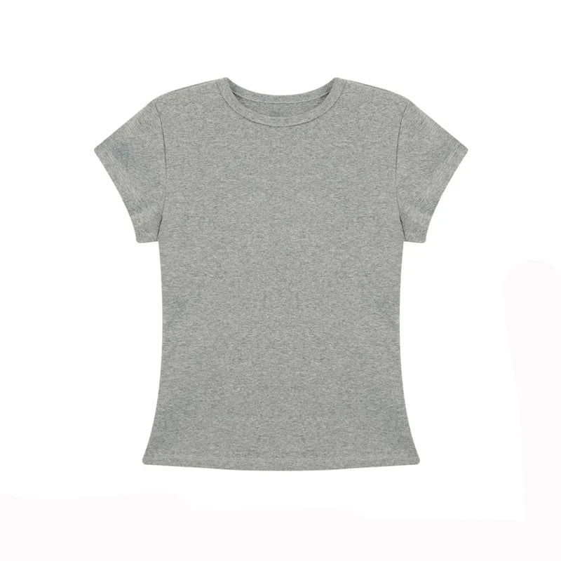 Green Slim Fit Short Sleeve T-Shirt Women's Summer New Style Pure Cotton round Neck Body Shaping Slimming Commute Style Korea...